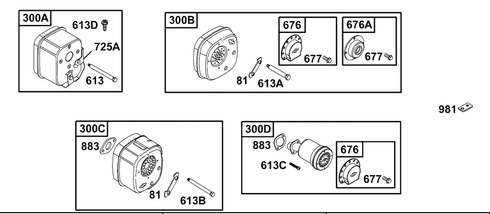 Muffler Group Diagram and Parts List for 133232-1012-XX  Briggs and Stratton Engine